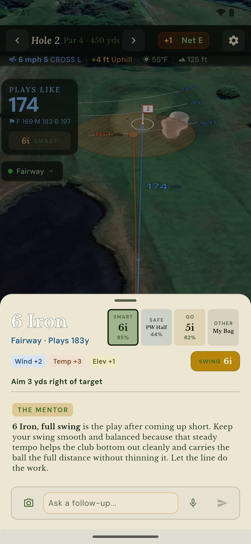 Talking a shot through with the Looper caddie using the live conditions